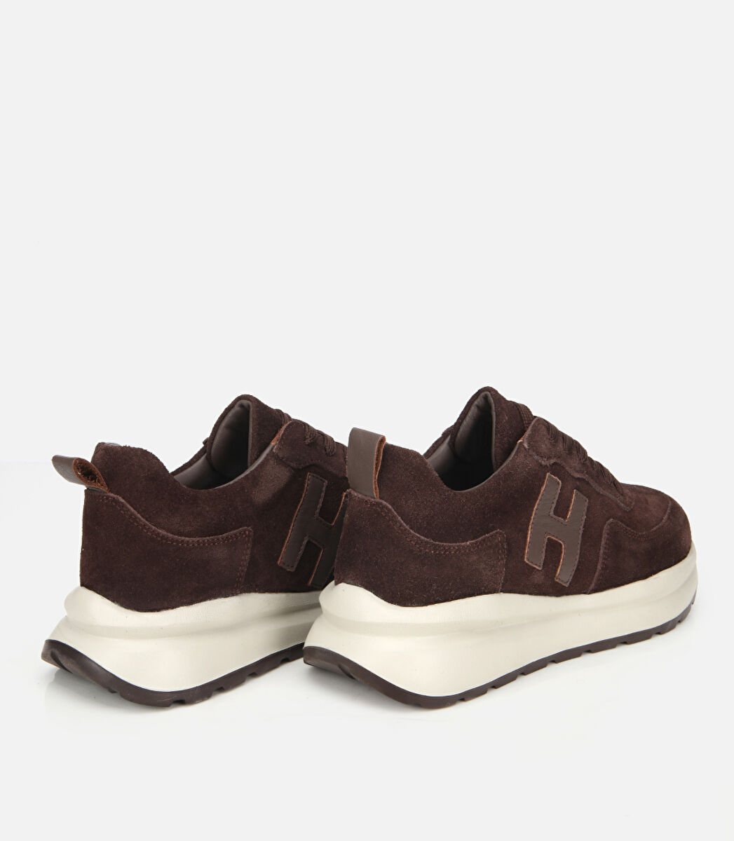 Kadın Süet Deri Kahverengi Kalın Tabanlı Comfort Spor Ayakkabı