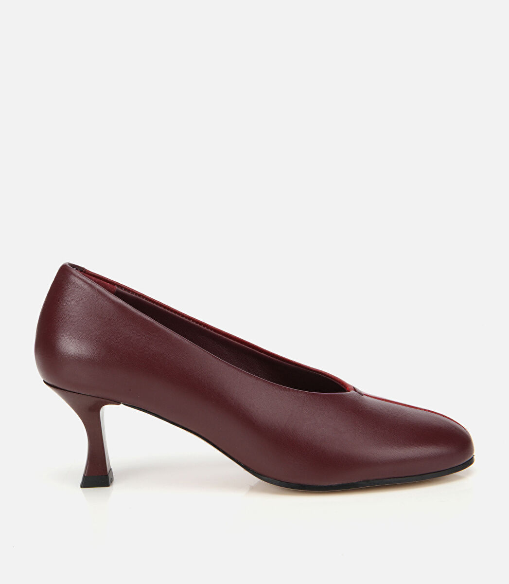 Kadın Deri Bordo Vişne İki Renkli İnce Topuklu Stiletto