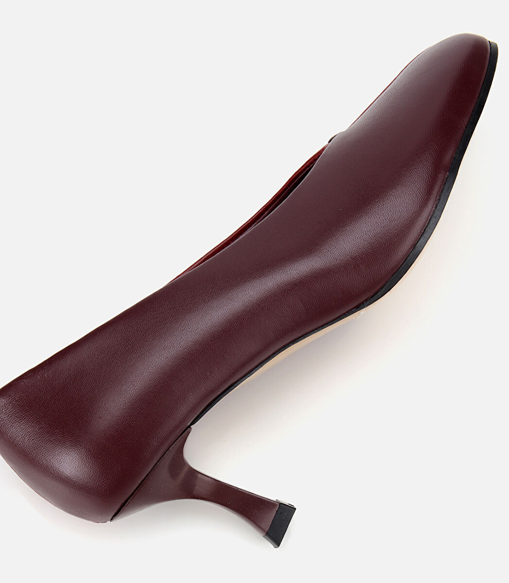 Kadın Deri Bordo Vişne İki Renkli İnce Topuklu Stiletto