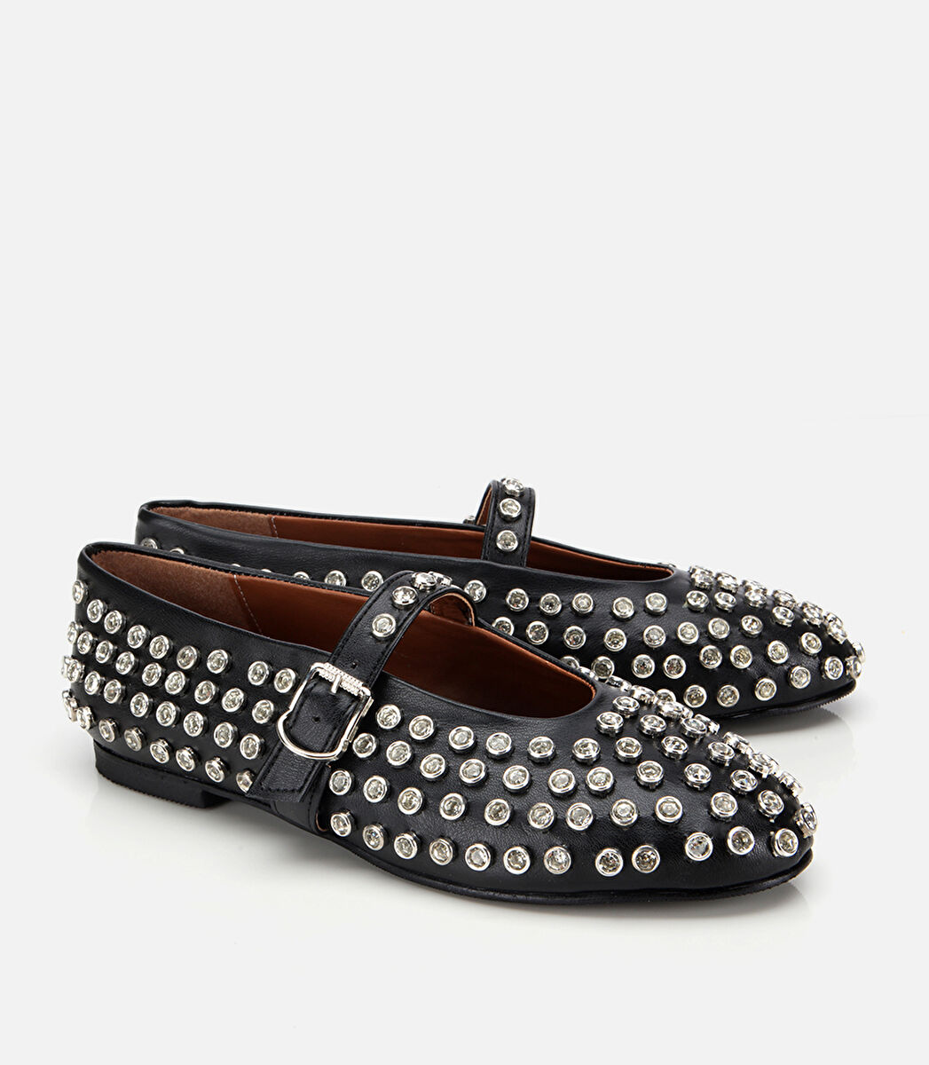 Kadın Siyah Taşlı Babet