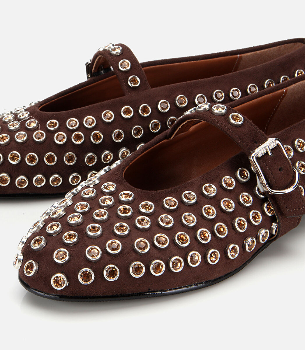 Kadın Süet Kahverengi Taşlı Babet