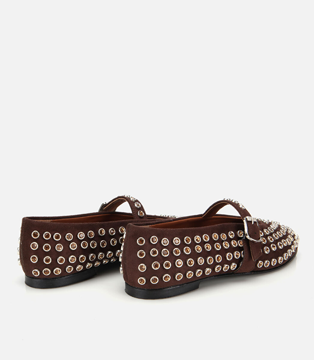 Kadın Süet Kahverengi Taşlı Babet