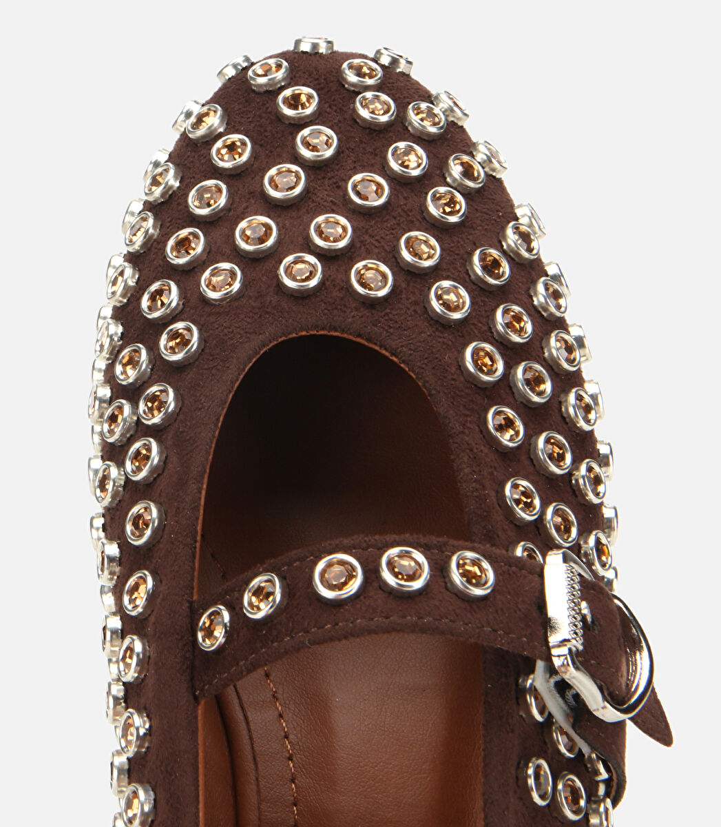 Kadın Süet Kahverengi Taşlı Babet