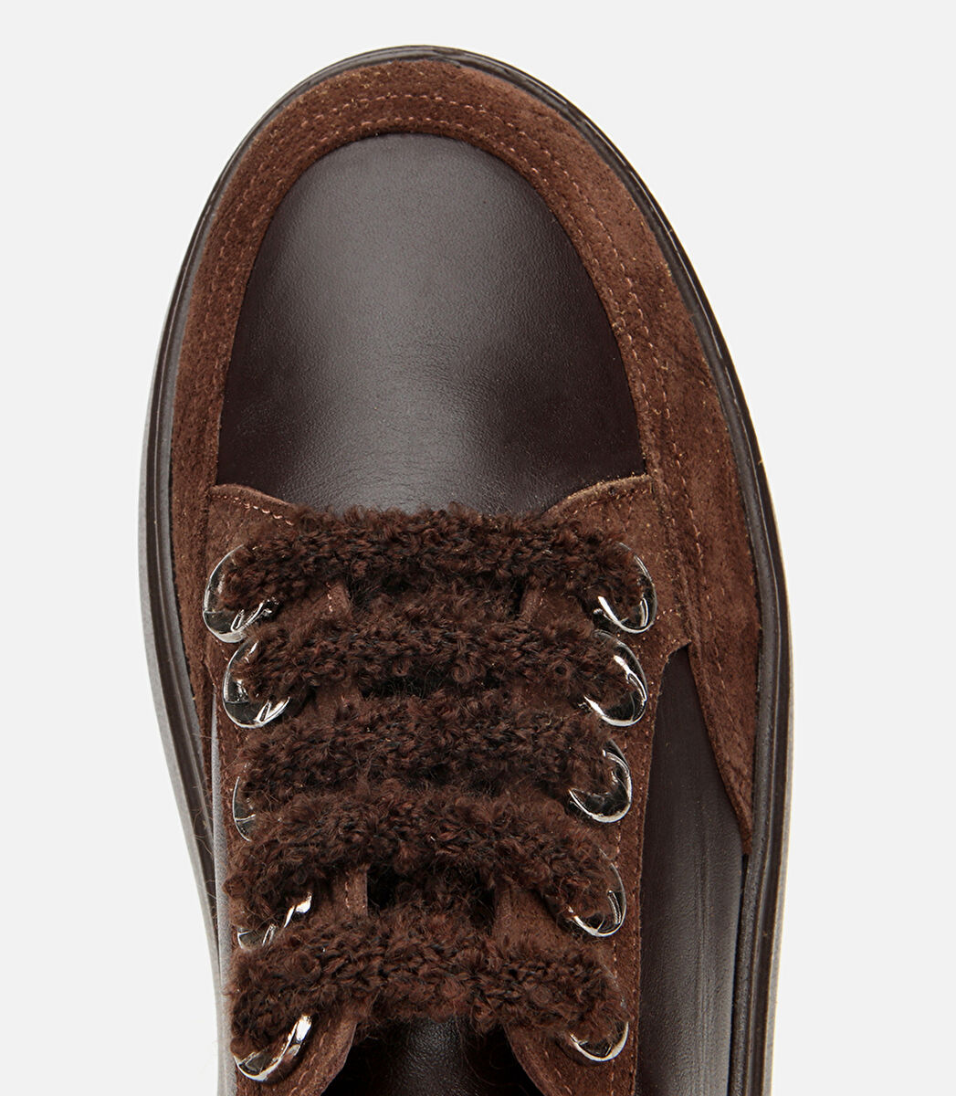 Kadın Deri Kahverengi Bağcık Detaylı Kalın Tabanlı Spor Ayakkabı