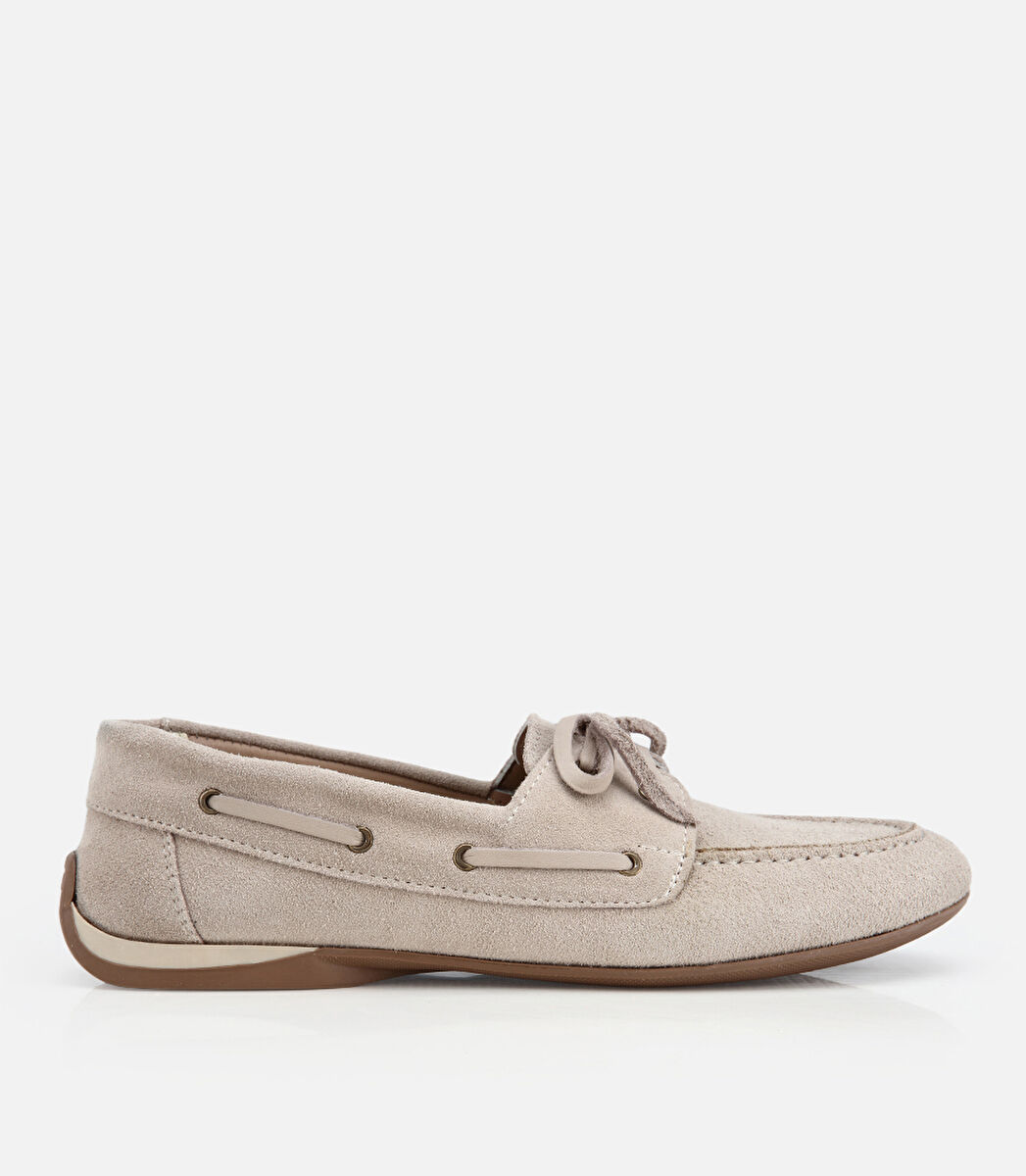 Kadın Süet Deri Bej Comfort Günlük Loafer