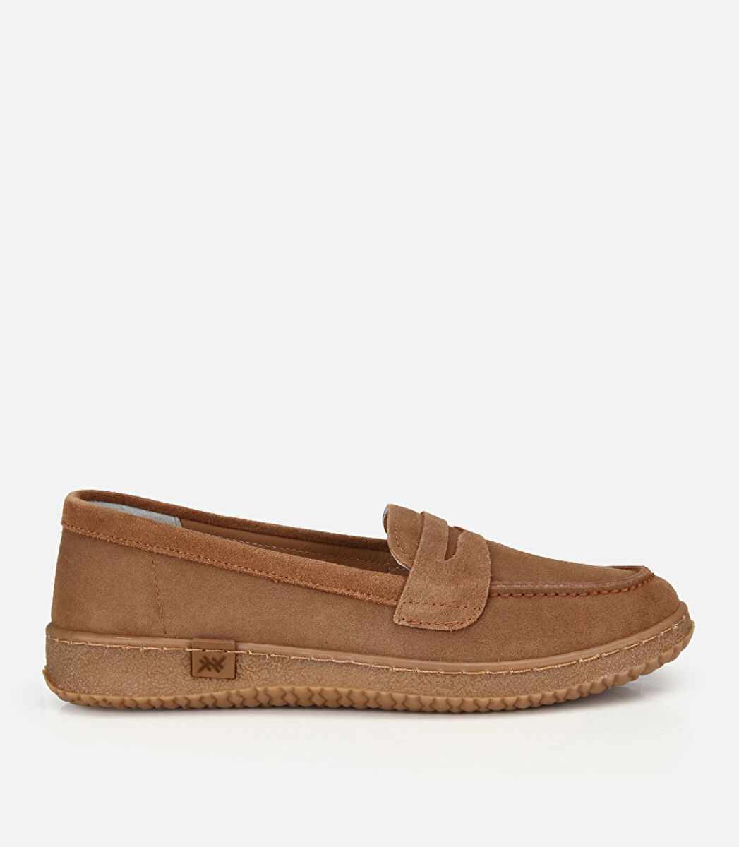 Kadın Süet Deri Taba Yumuşak Tabanlı Günlük Loafer