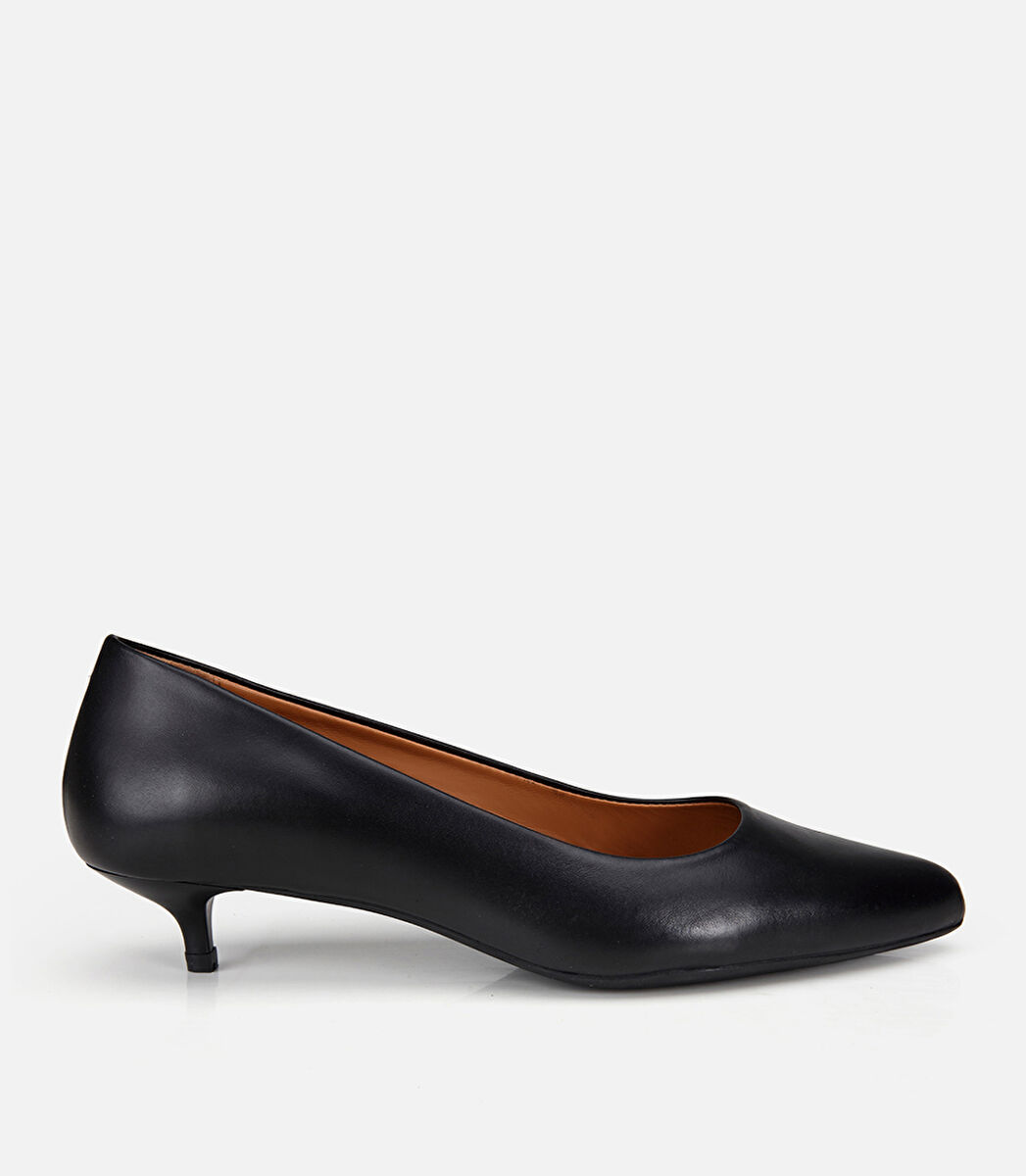 Kadın Deri Siyah Kısa Topuklu Klasik Stiletto