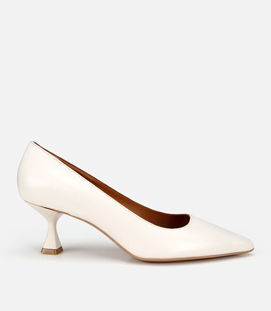 Kadın Deri Kemik Kısa Topuklu Stiletto