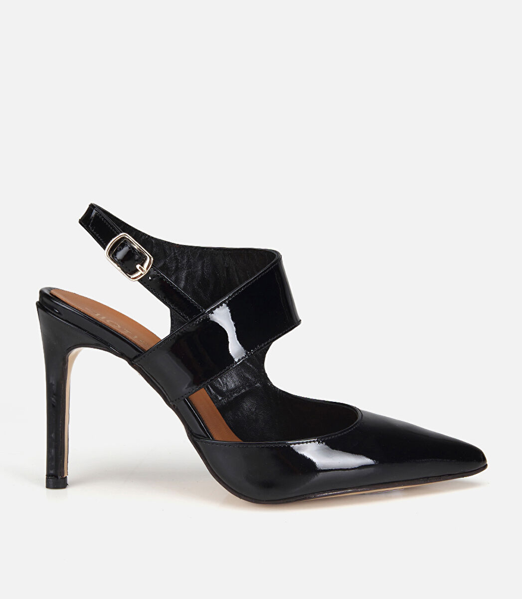 Kadın Rugan Deri Siyah Arkası Açık Stiletto