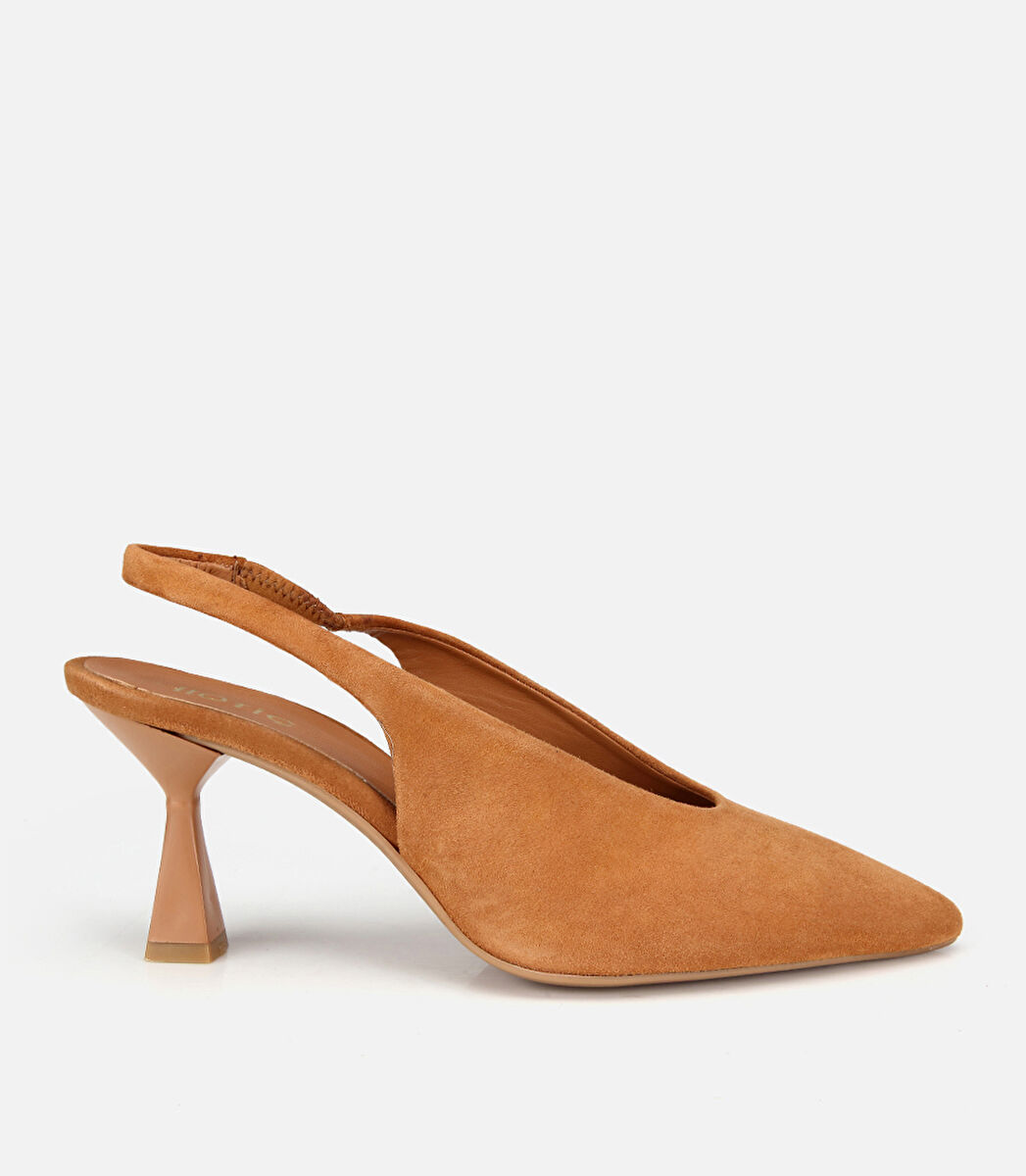 Kadın Süet Deri Taba Yumuşak Dokulu Kısa Topuklu Stiletto