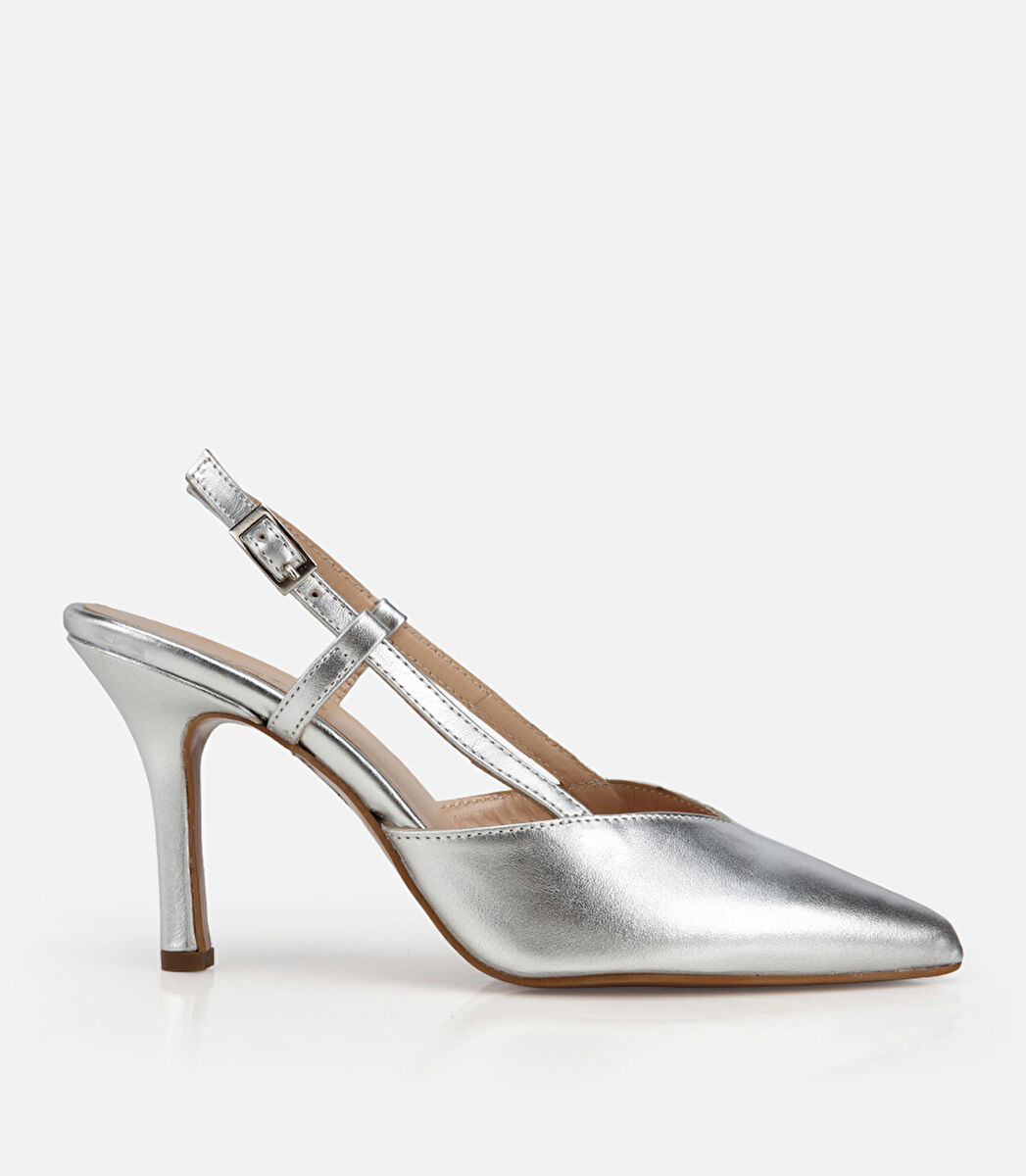 Kadın Deri Lame Arkası Açık Stiletto
