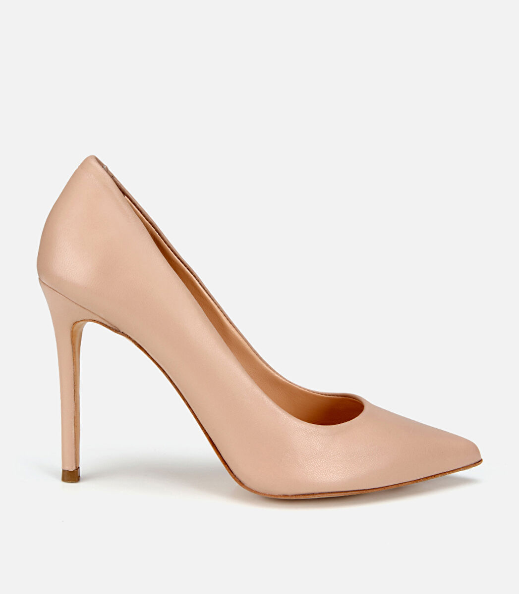 Kadın Deri Bej Yüksek Topuklu Stiletto