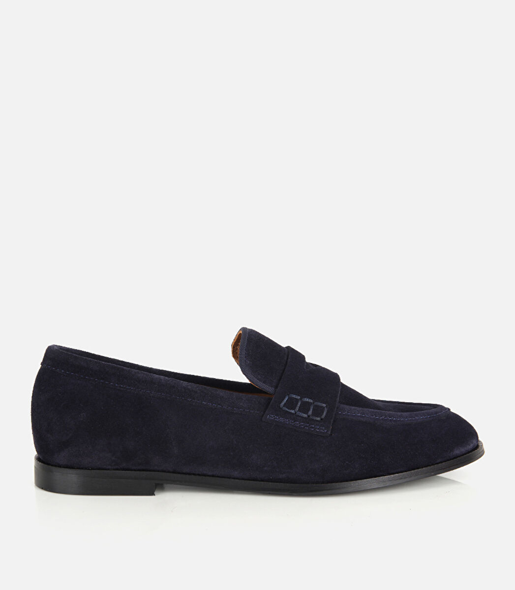 Kadın Süet Deri Lacivert Yumuşak Dokulu Klasik Loafer