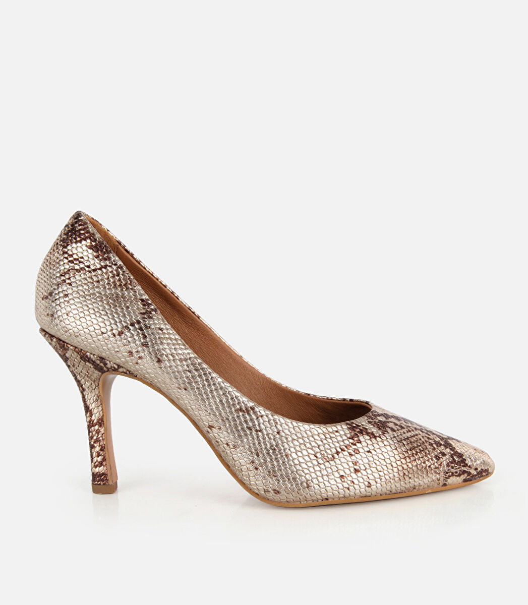 Kadın Deri Gold İnce Topuklu Stiletto