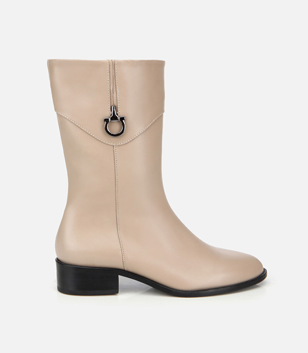 Kadın Deri Vizon Tokalı Bilekte Düz Bot