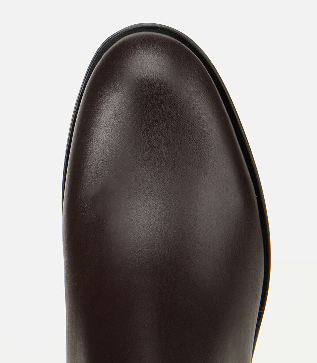 Kadın Deri Kahverengi Lastik Detaylı Bilekte Düz Bot