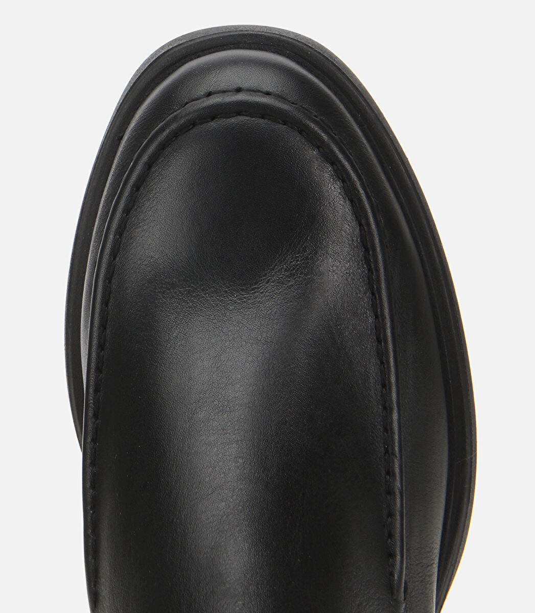 Kadın Deri Siyah Lastik Detaylı Topuklu Bot