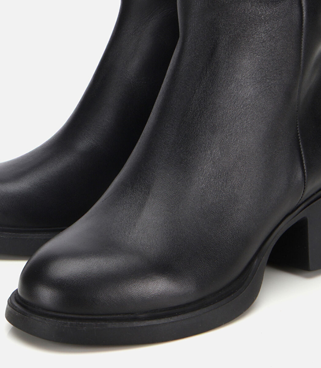 Kadın Deri Siyah Yumuşak Dokulu Bilekte Düz Bot
