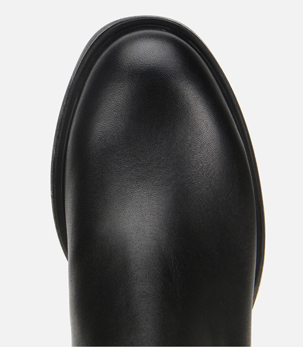 Kadın Deri Siyah Yumuşak Dokulu Bilekte Düz Bot