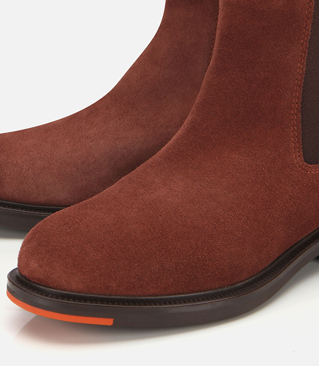 Kadın Süet Deri Taba Lastik Detaylı Düz Bot