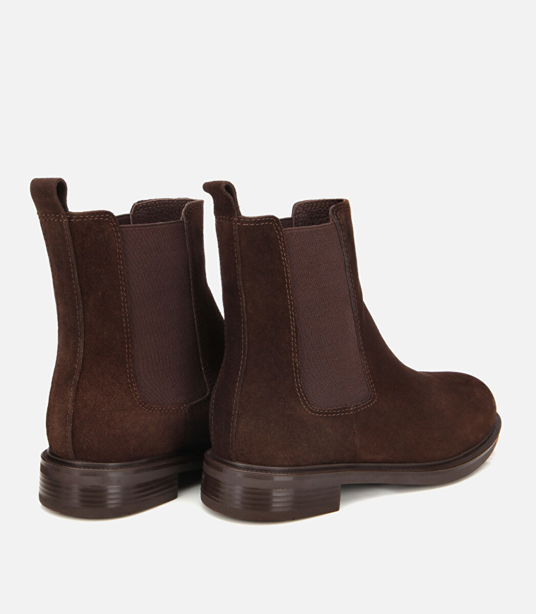 Kadın Süet Deri Kahverengi Lastik Detaylı Düz Bot