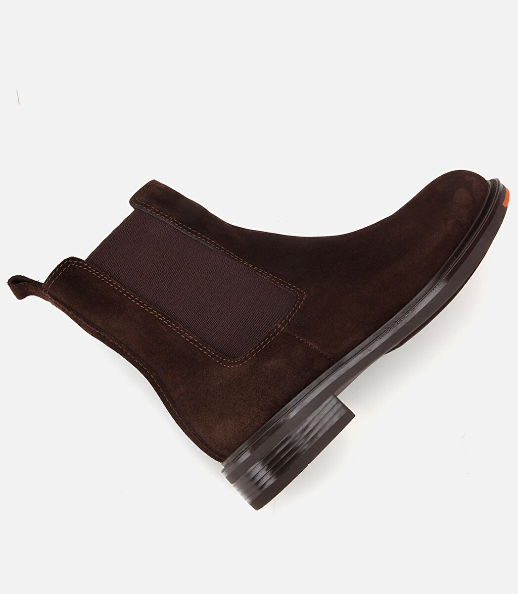 Kadın Süet Deri Kahverengi Lastik Detaylı Düz Bot