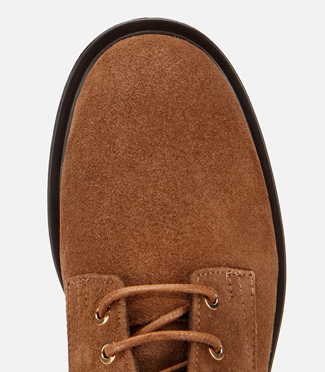 Kadın Süet Deri Taba Bağcık Detaylı Fermuarlı Düz Bot