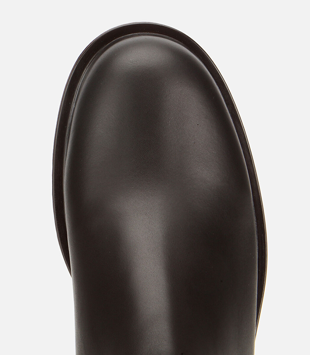 Kadın Deri Kahverengi Lastik Detaylı Bilekte Düz Bot