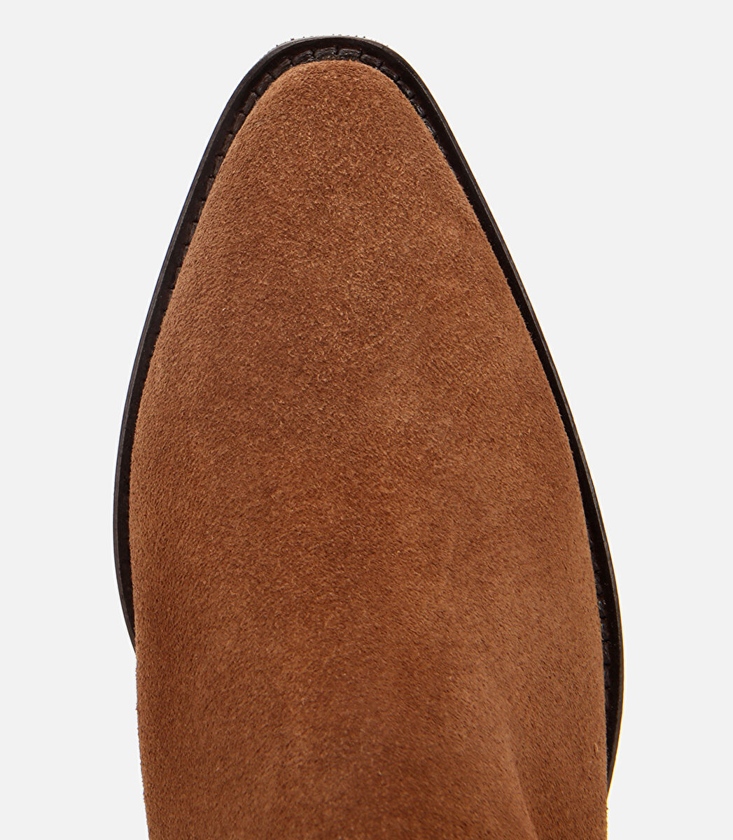 Kadın Süet Deri Taba Western Kovboy Topuklu Bot