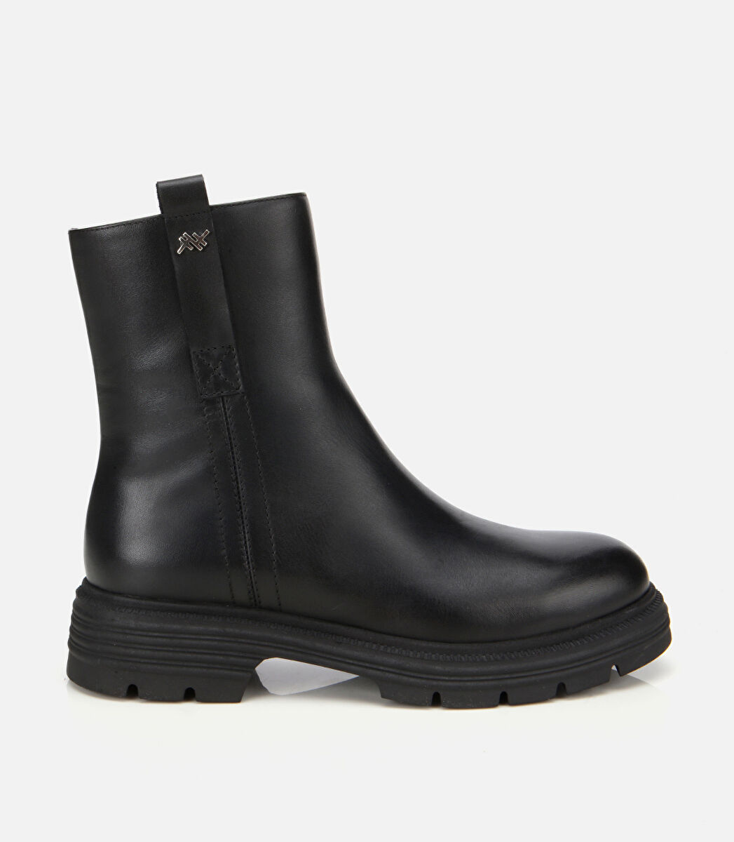 Kadın Deri Siyah Yumuşak Dokulu Bilekte Düz Bot