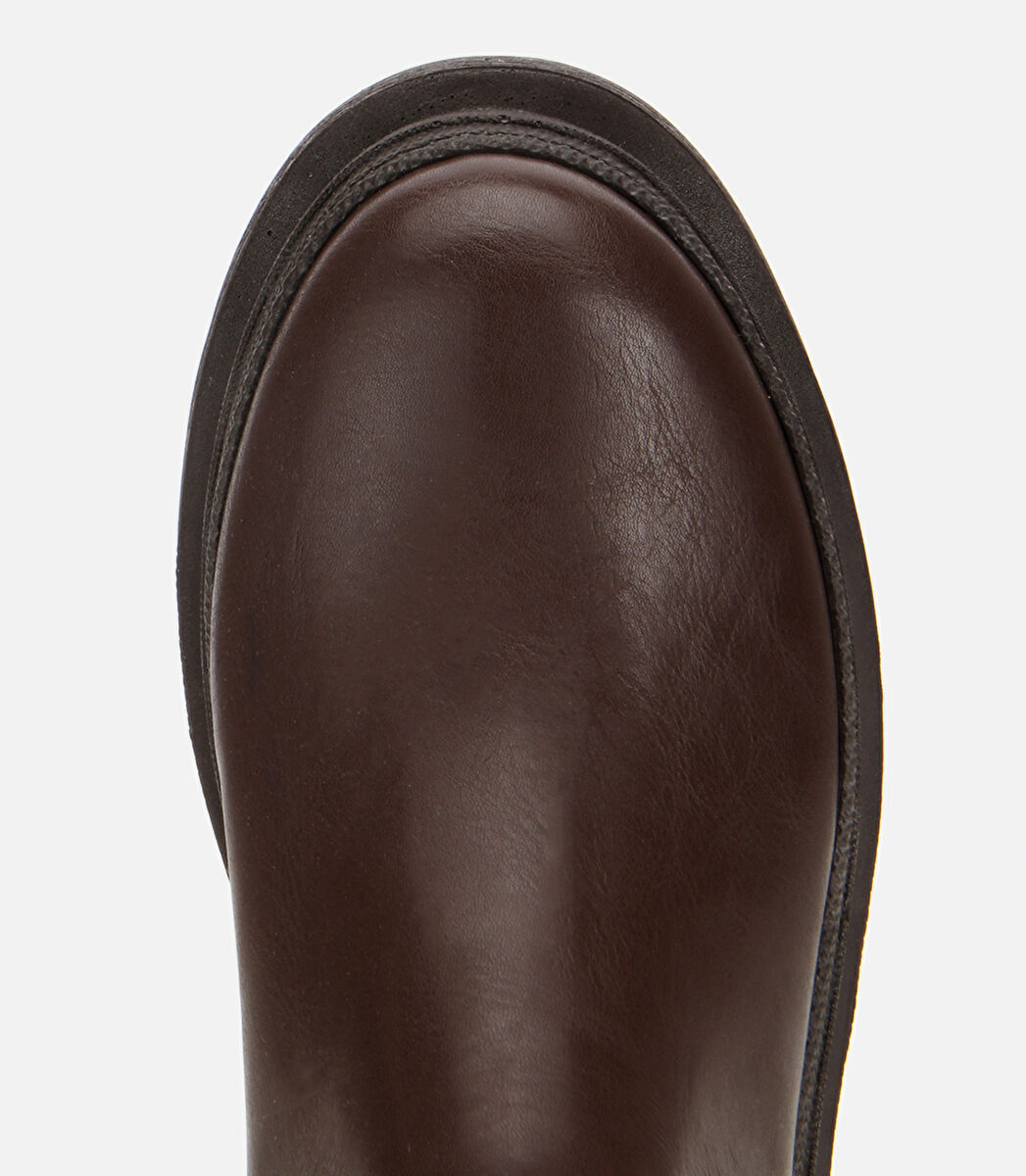 Kadın Kahverengi Lastik Detaylı Kalın Tabanlı Düz Bot