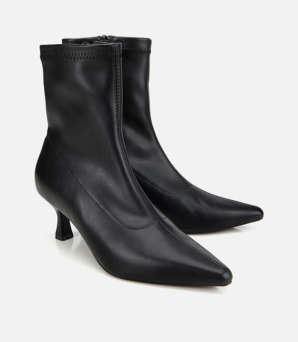 Kadın Siyah Streç Fermuarlı Bilekte Kısa Topuklu Bot