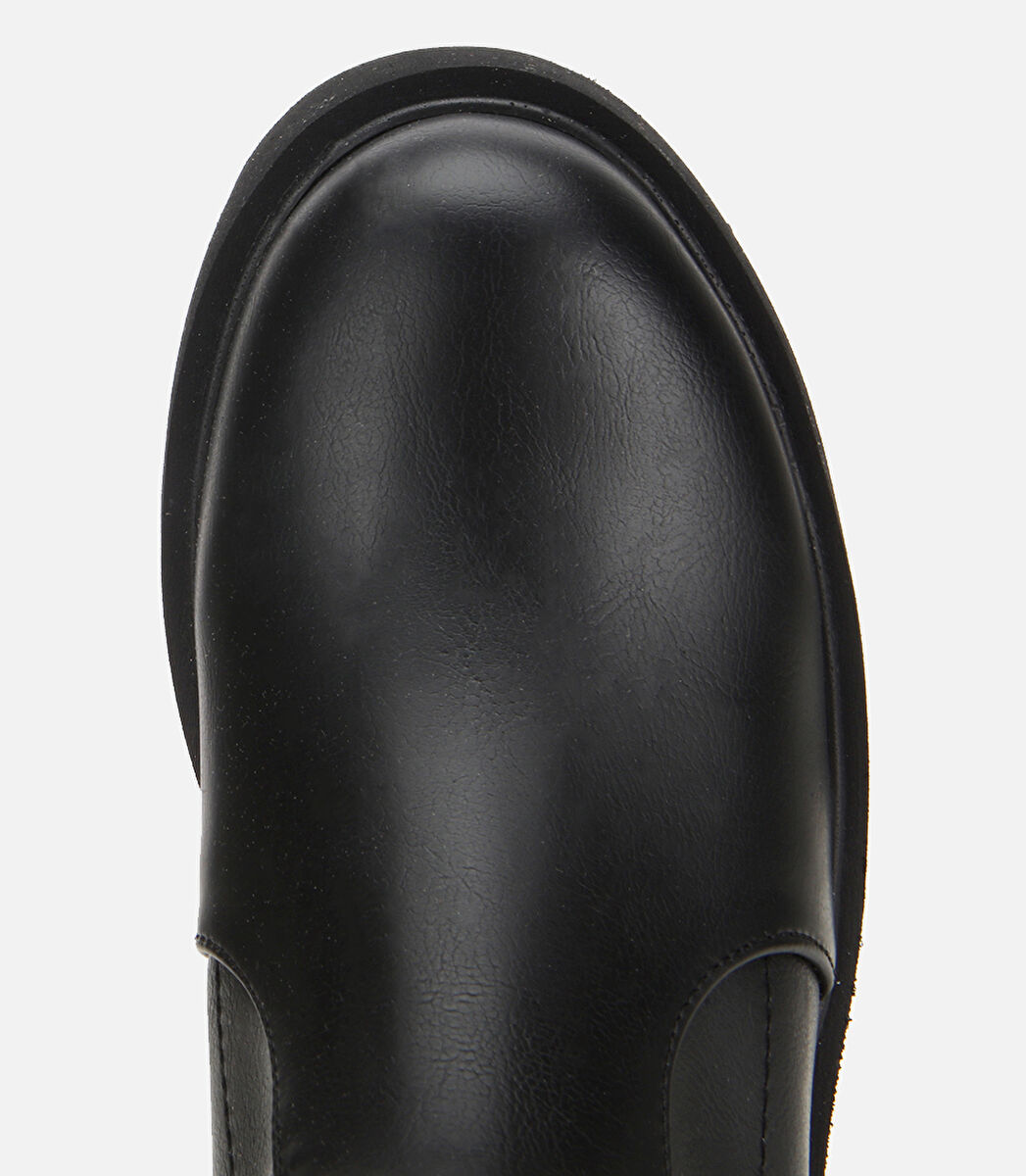 Kadın Siyah Streç Kalın Tabanlı Yüksek Topuklu Bot