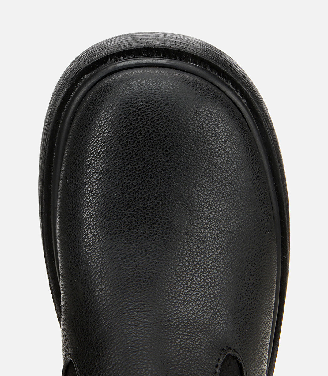 Kadın Siyah Streç Kalın Tabanlı Bilekte Düz Bot