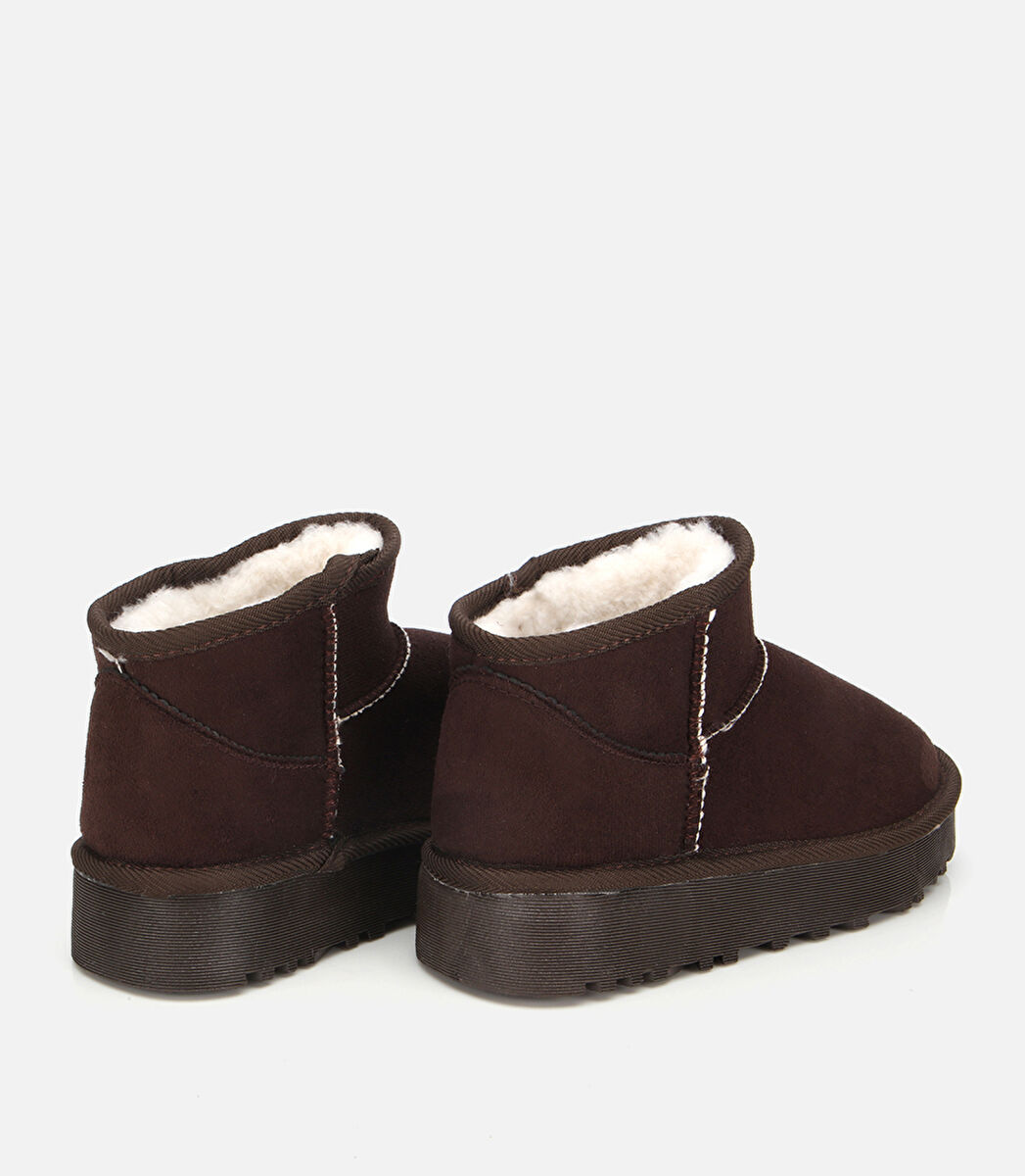 Kadın Süet Kahverengi İçi Kürklü Bilekte Kalın Tabanlı Düz Bot