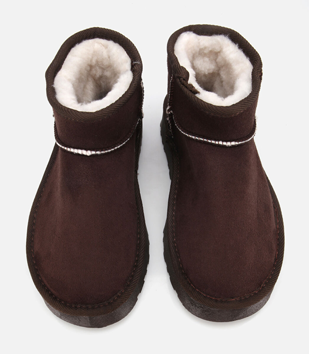 Kadın Süet Kahverengi İçi Kürklü Bilekte Kalın Tabanlı Düz Bot