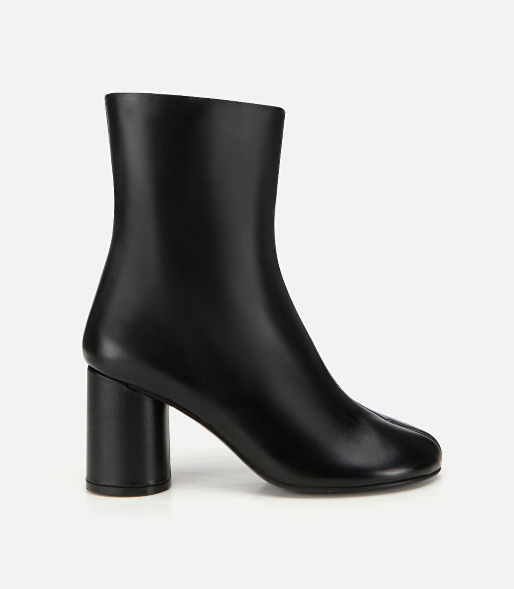 Kadın Deri Siyah Streç Blok Detaylı Topuklu Bot