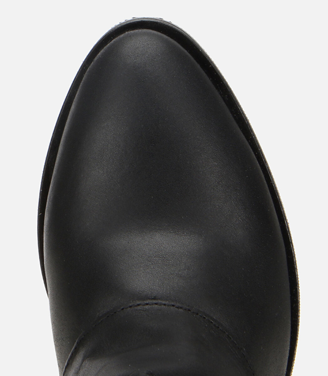 Kadın Deri Siyah Tokalı Kırışık Görünümlü Kovboy/Western Düz Bot