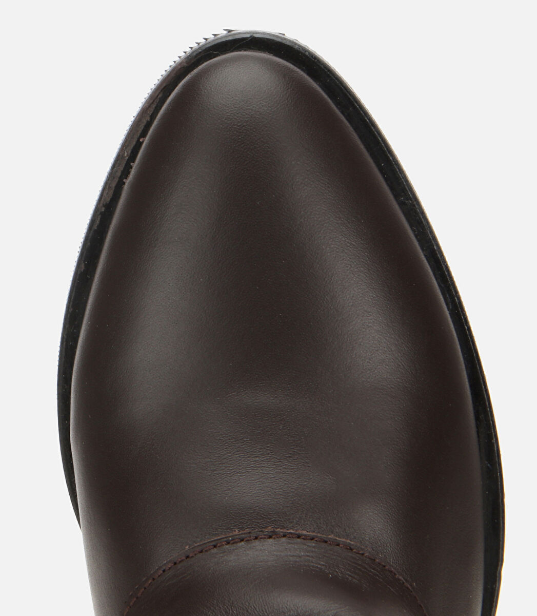 Kadın Deri Kahverengi Tokalı Kırışık Görünümlü Kovboy/Western Düz Bot