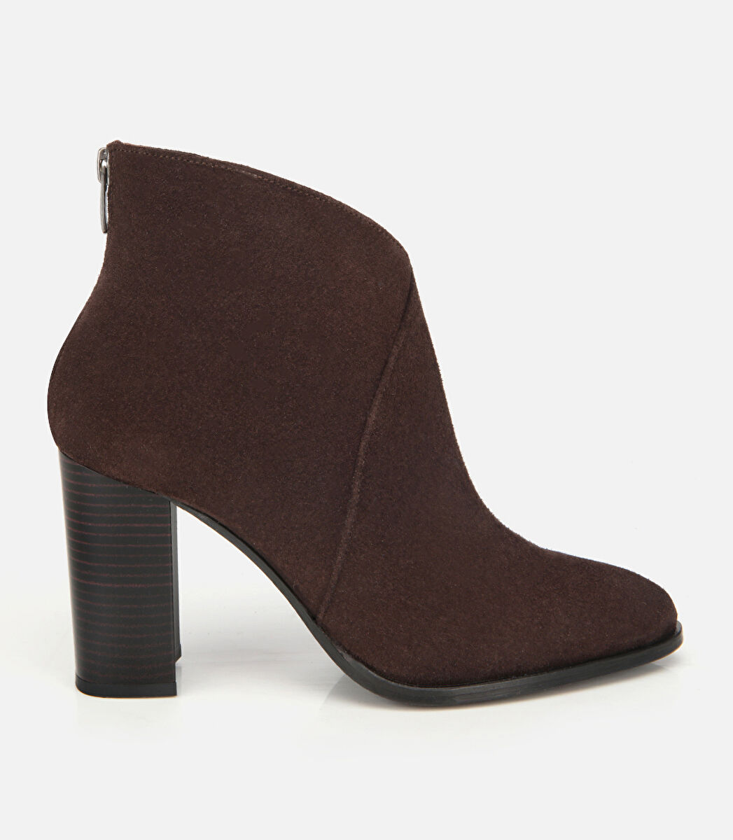 Kadın Süet Deri Kahverengi Bilek Detaylı Topuklu Bot