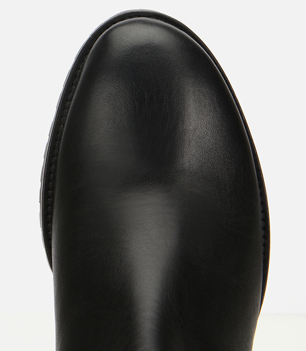 Kadın Deri Siyah Tokalı Topuklu Çizme