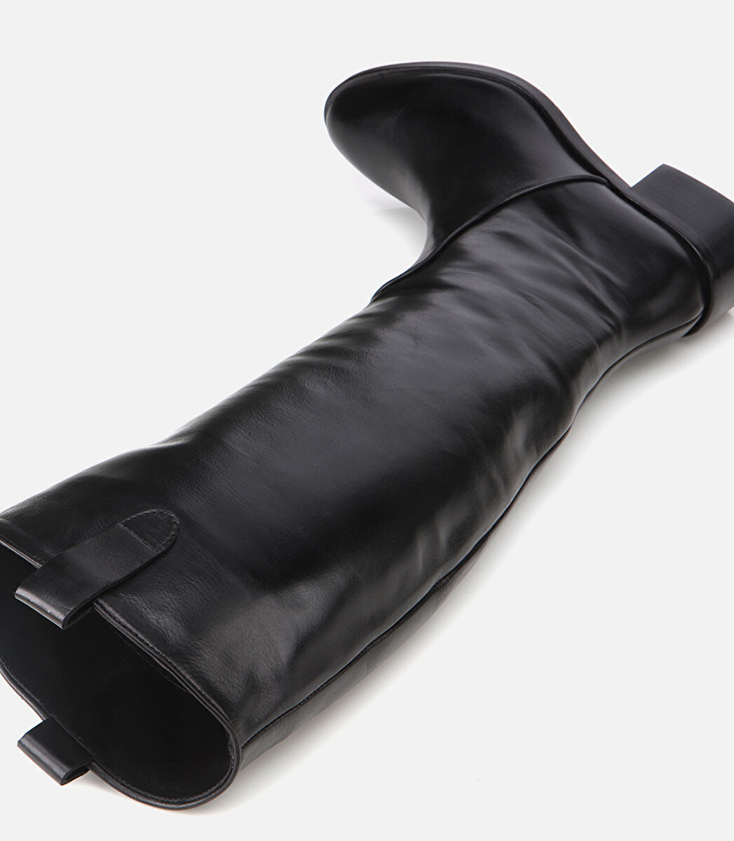 Kadın Deri Siyah Binici Uzun Düz Çizme