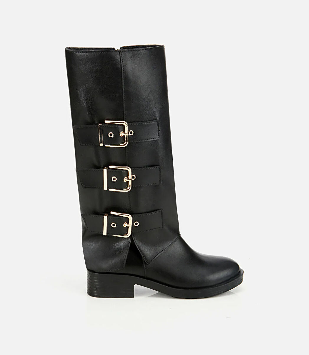 Kadın Siyah Tokalı Düz Çizme