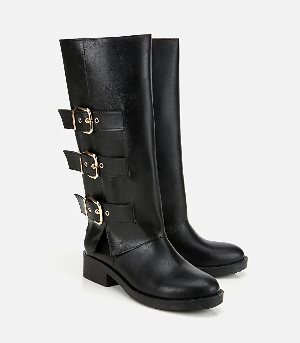 Kadın Siyah Tokalı Düz Çizme