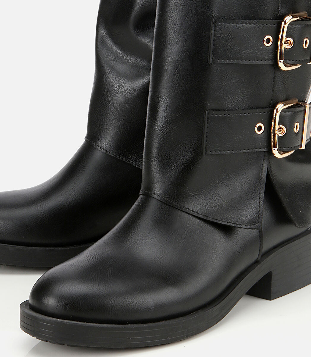 Kadın Siyah Tokalı Düz Çizme