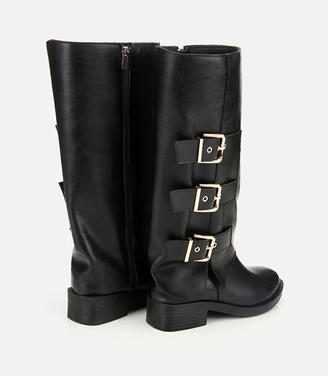 Kadın Siyah Tokalı Düz Çizme