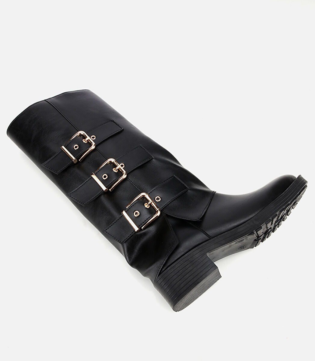 Kadın Siyah Tokalı Düz Çizme