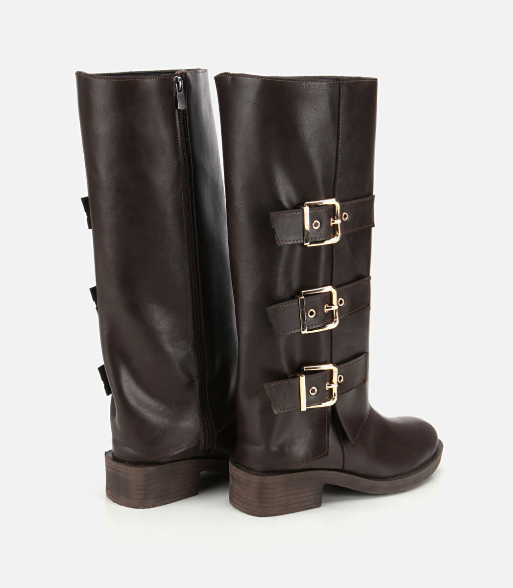 Kadın Kahverengi Tokalı Düz Çizme