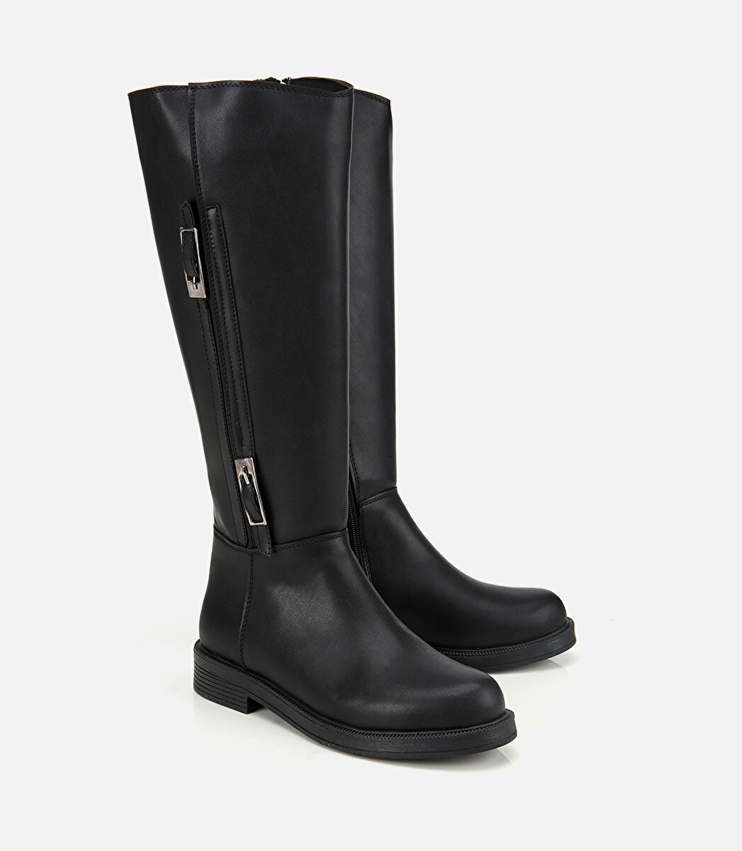 Kadın Siyah Tokalı Düz Çizme