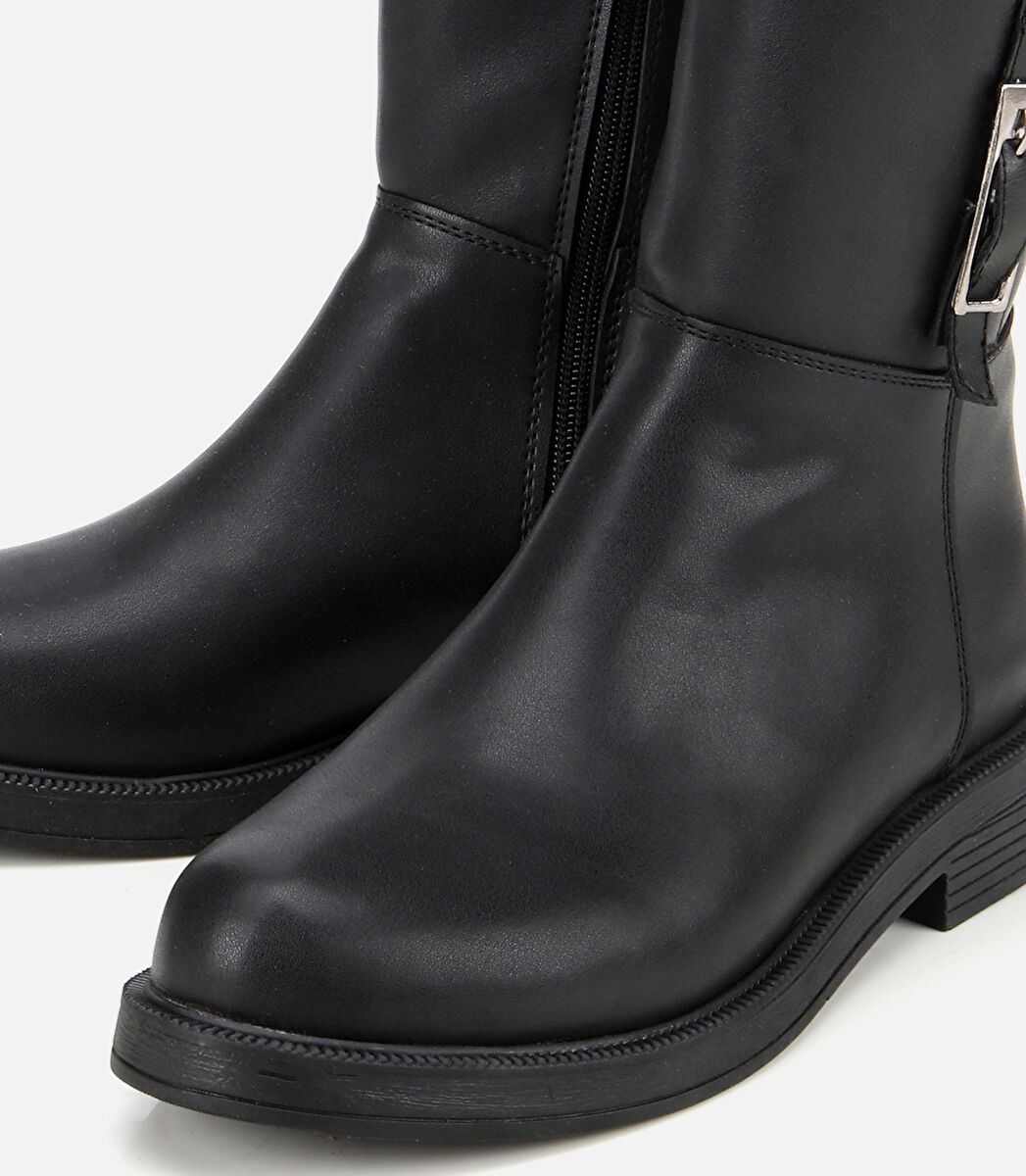 Kadın Siyah Tokalı Düz Çizme